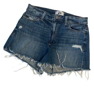 PAIGE Anthropologie Margot High Rise Distressed Denim Shorts Blue size 28